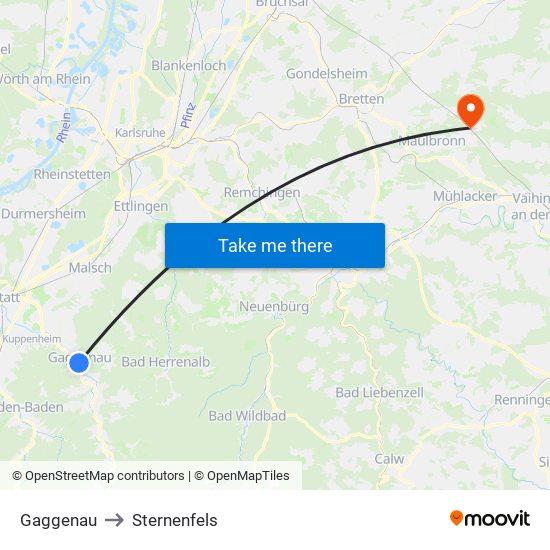 Gaggenau to Sternenfels map