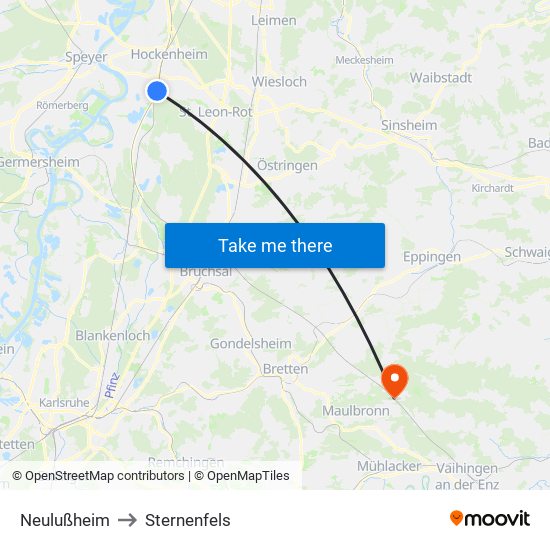 Neulußheim to Sternenfels map
