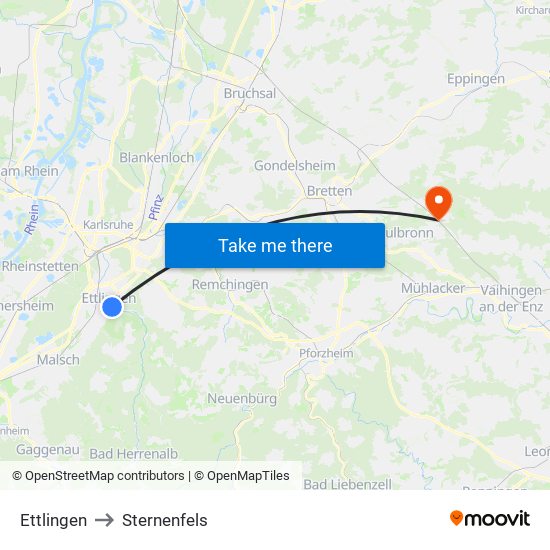 Ettlingen to Sternenfels map