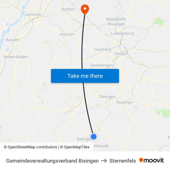 Gemeindeverwaltungsverband Bisingen to Sternenfels map