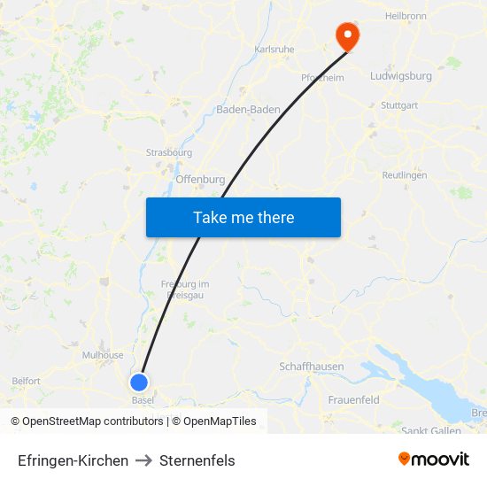 Efringen-Kirchen to Sternenfels map