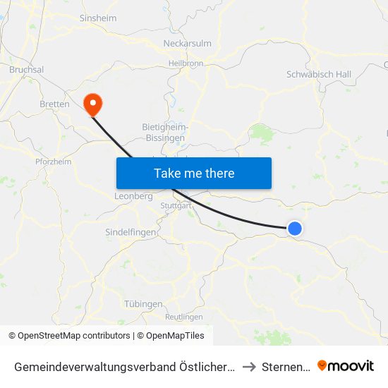 Gemeindeverwaltungsverband Östlicher Schurwald to Sternenfels map