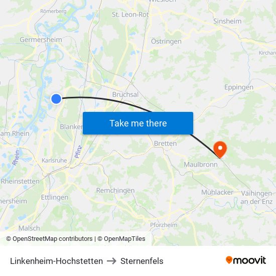 Linkenheim-Hochstetten to Sternenfels map