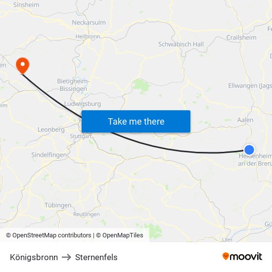 Königsbronn to Sternenfels map