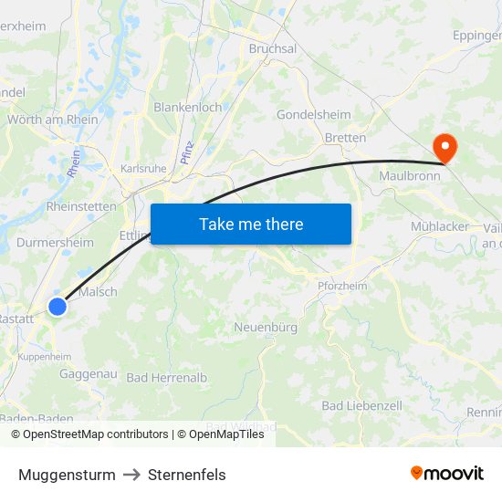 Muggensturm to Sternenfels map