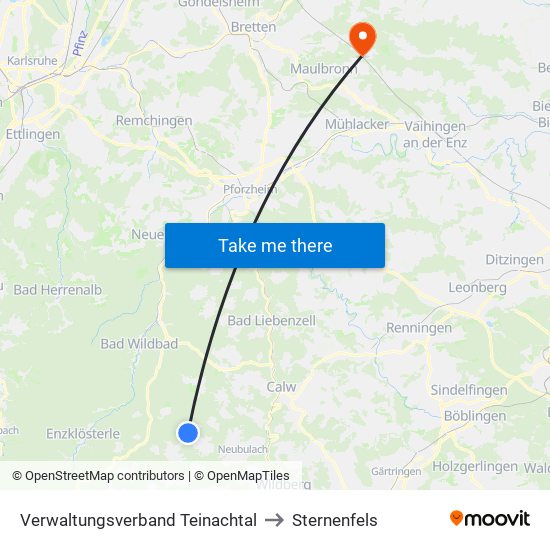 Verwaltungsverband Teinachtal to Sternenfels map