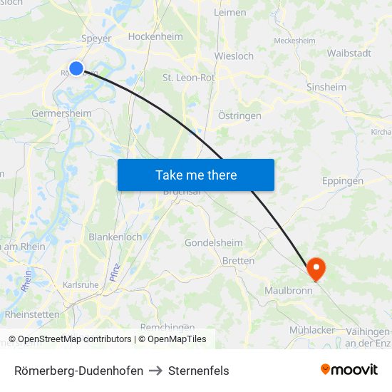 Römerberg-Dudenhofen to Sternenfels map