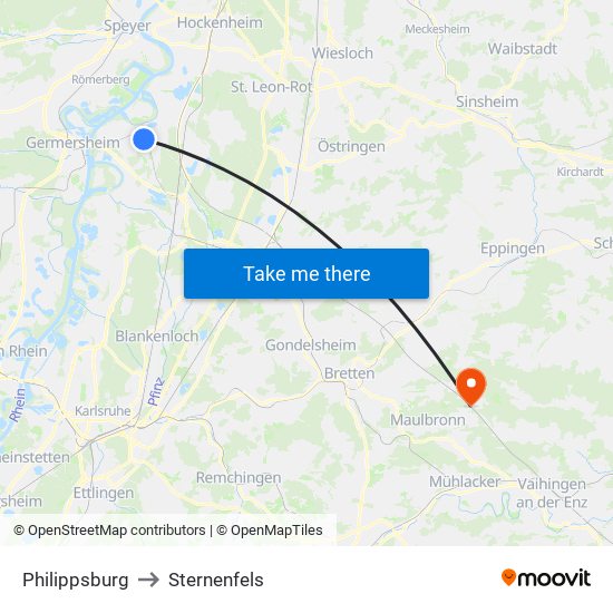Philippsburg to Sternenfels map