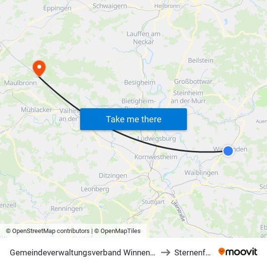 Gemeindeverwaltungsverband Winnenden to Sternenfels map