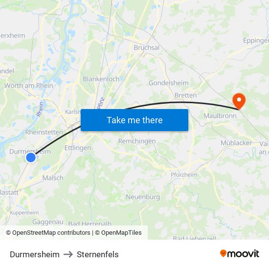 Durmersheim to Sternenfels map
