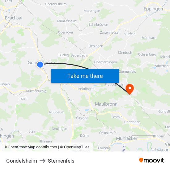 Gondelsheim to Sternenfels map
