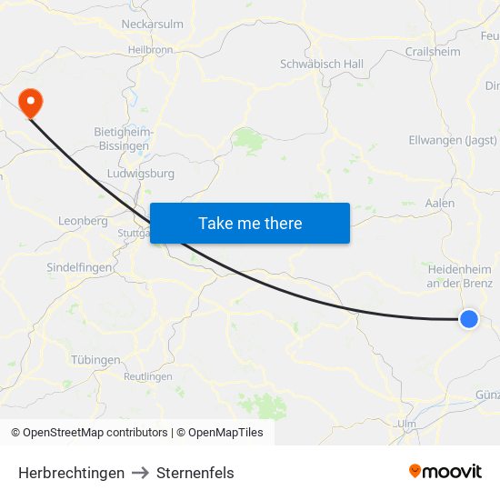 Herbrechtingen to Sternenfels map