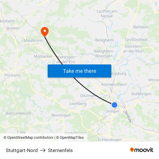 Stuttgart-Nord to Sternenfels map