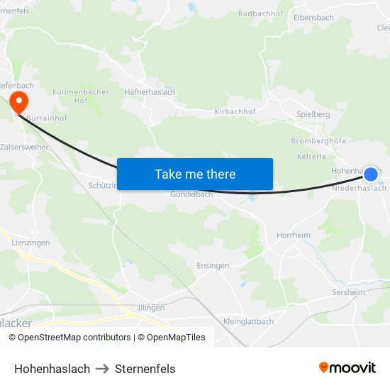 Hohenhaslach to Sternenfels map