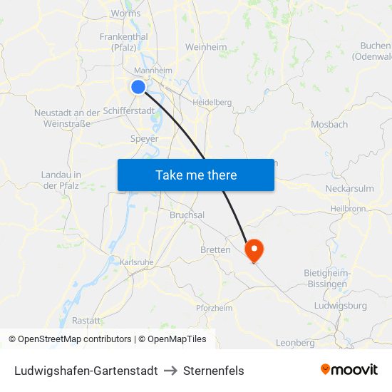 Ludwigshafen-Gartenstadt to Sternenfels map
