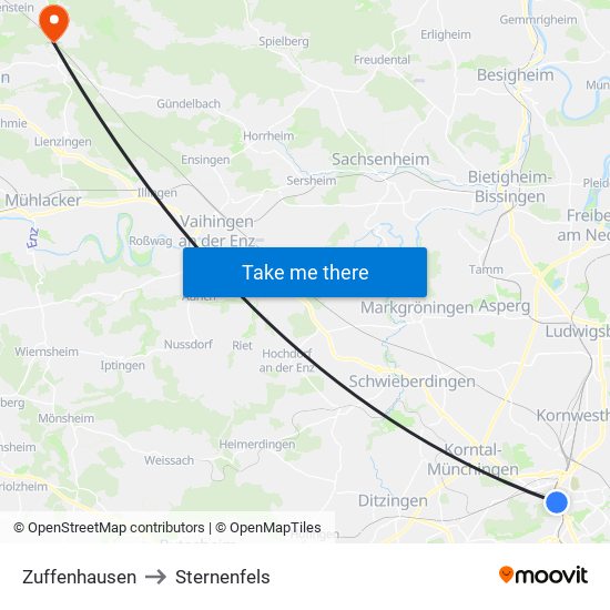 Zuffenhausen to Sternenfels map