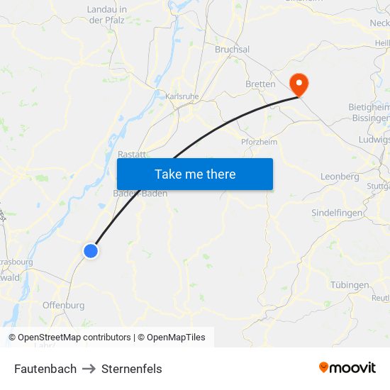 Fautenbach to Sternenfels map