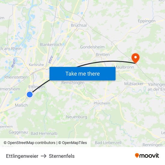 Ettlingenweier to Sternenfels map