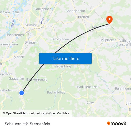 Scheuern to Sternenfels map