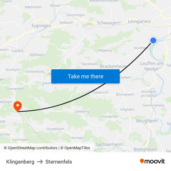 Klingenberg to Sternenfels map