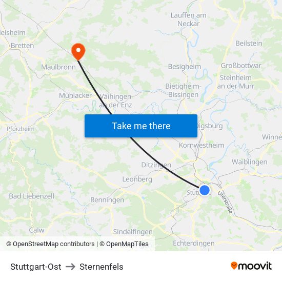 Stuttgart-Ost to Sternenfels map