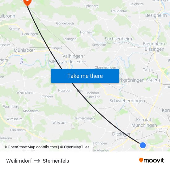 Weilimdorf to Sternenfels map
