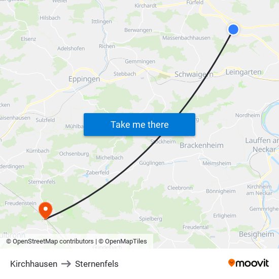 Kirchhausen to Sternenfels map