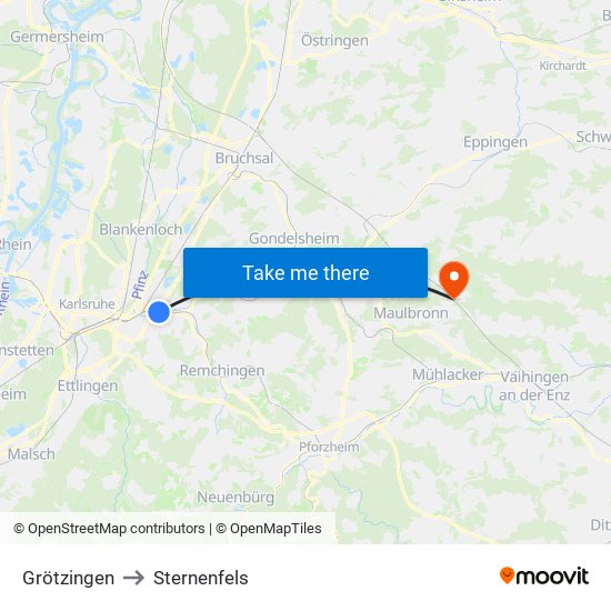 Grötzingen to Sternenfels map