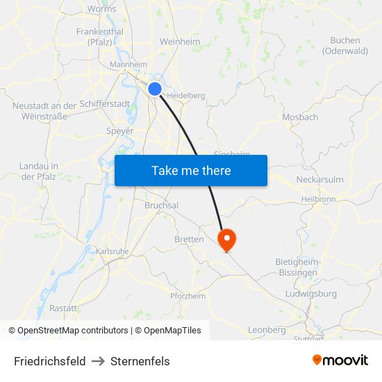 Friedrichsfeld to Sternenfels map