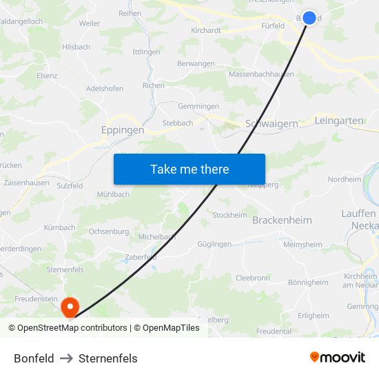 Bonfeld to Sternenfels map