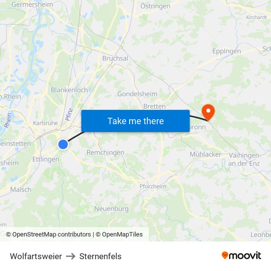 Wolfartsweier to Sternenfels map