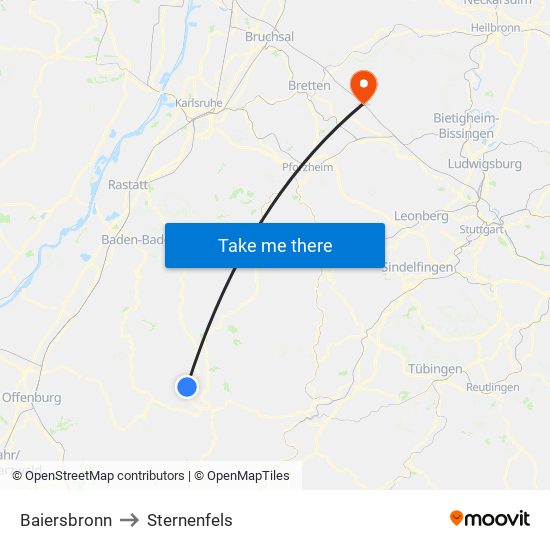 Baiersbronn to Sternenfels map