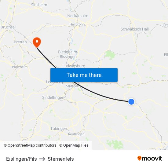 Eislingen/Fils to Sternenfels map