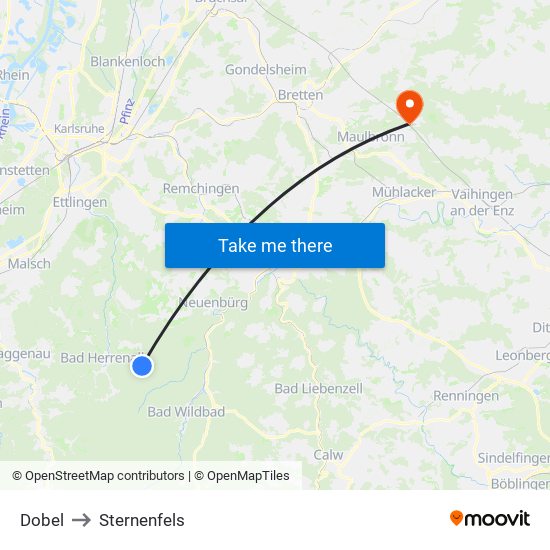 Dobel to Sternenfels map