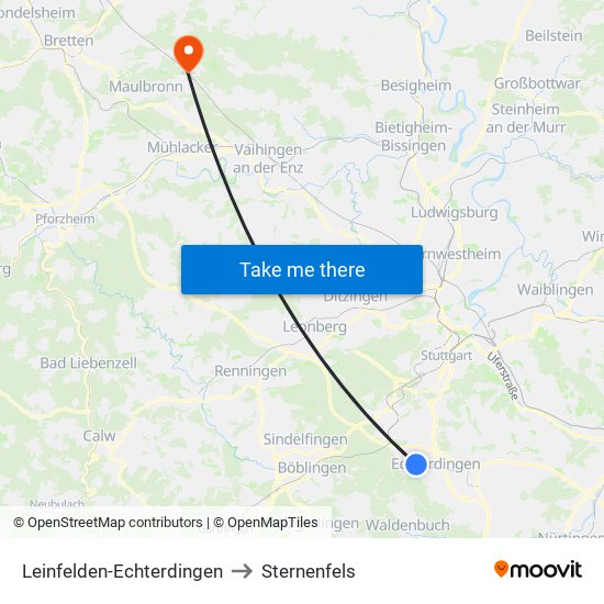 Leinfelden-Echterdingen to Sternenfels map