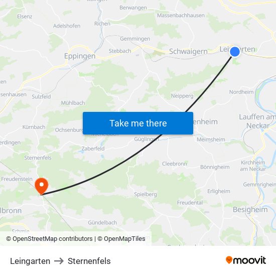 Leingarten to Sternenfels map
