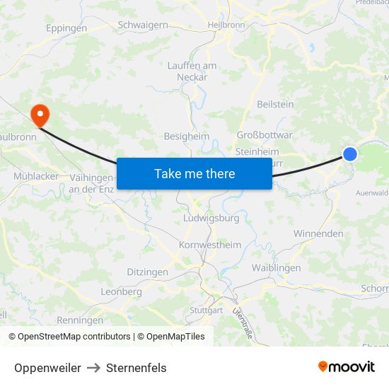 Oppenweiler to Sternenfels map