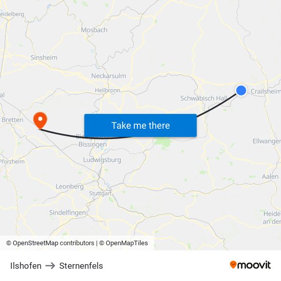 Ilshofen to Sternenfels map