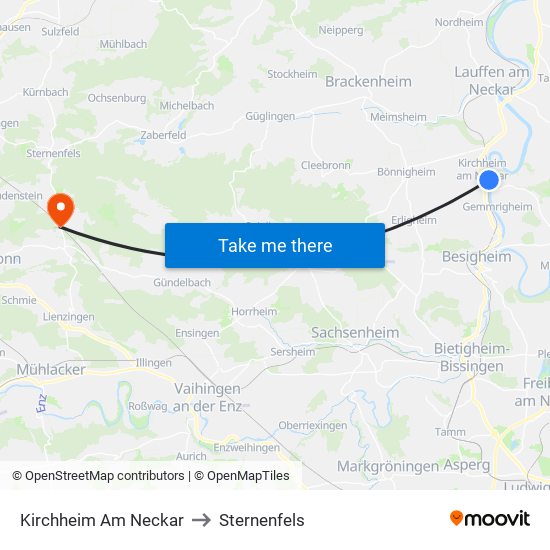 Kirchheim Am Neckar to Sternenfels map