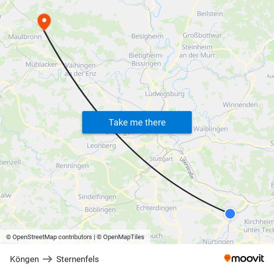 Köngen to Sternenfels map