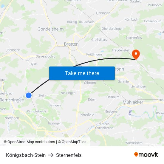 Königsbach-Stein to Sternenfels map