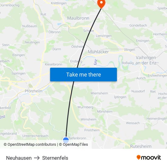 Neuhausen to Sternenfels map