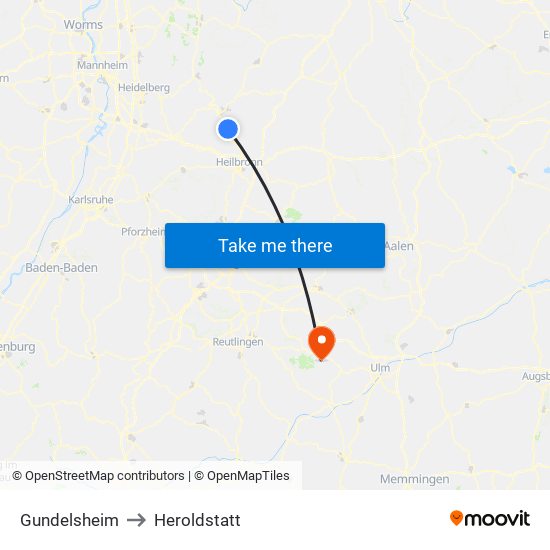 Gundelsheim to Heroldstatt map