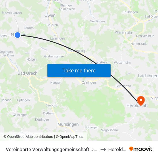 Vereinbarte Verwaltungsgemeinschaft Der Stadt Neuffen to Heroldstatt map