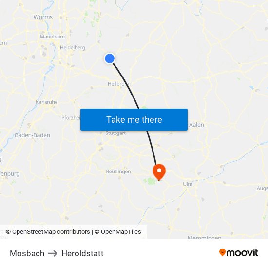 Mosbach to Heroldstatt map