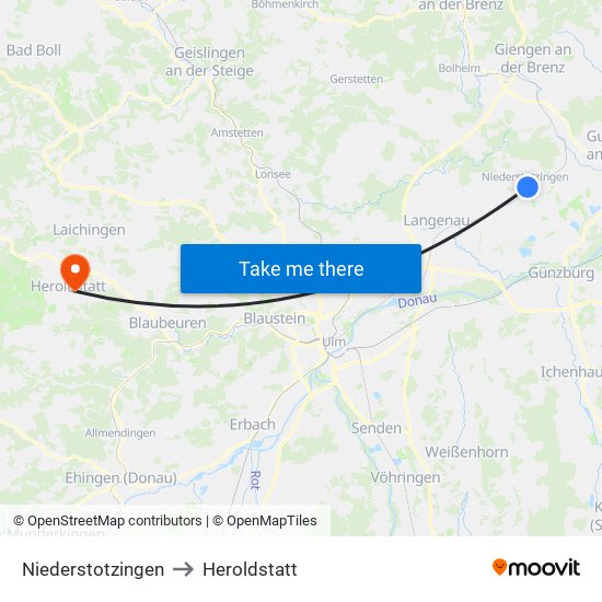 Niederstotzingen to Heroldstatt map