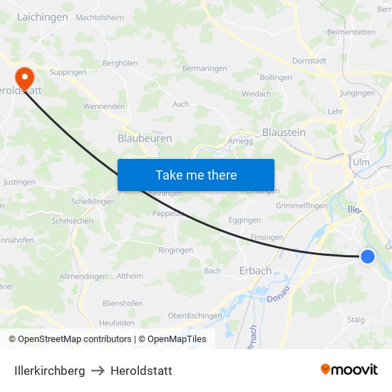 Illerkirchberg to Heroldstatt map