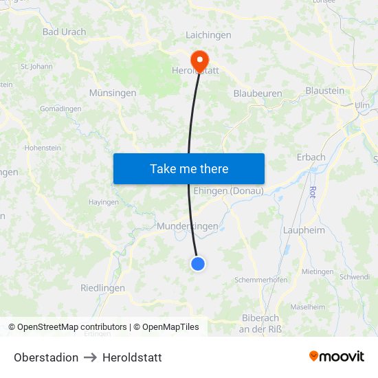 Oberstadion to Heroldstatt map