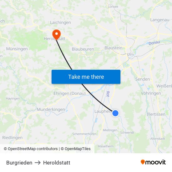 Burgrieden to Heroldstatt map