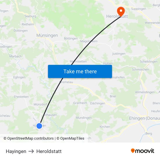 Hayingen to Heroldstatt map